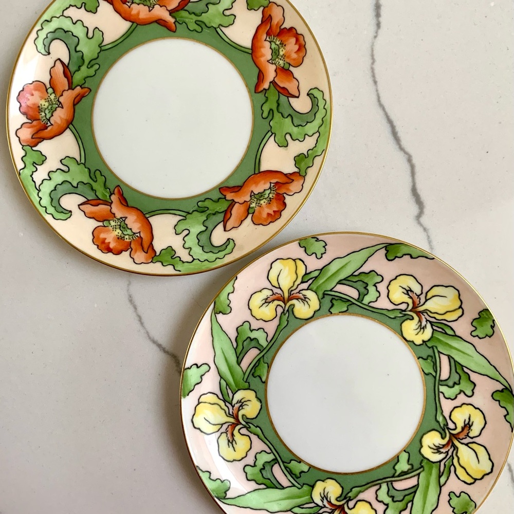 Limoges Floral Decorative Plates with Gold Trim